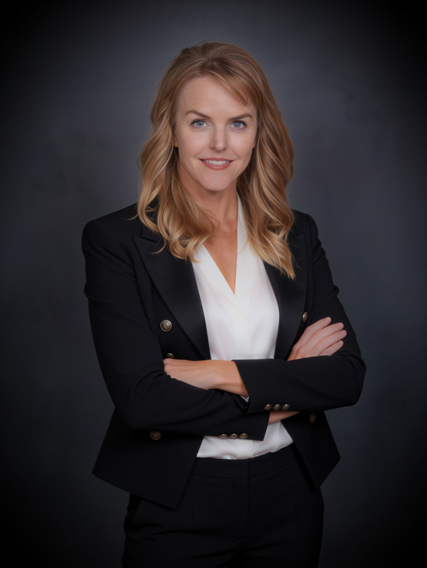 Alexandra P. Grayner, attorney at Lex Grayner Law in San Francisco, in a dark suit against a charcoal background.